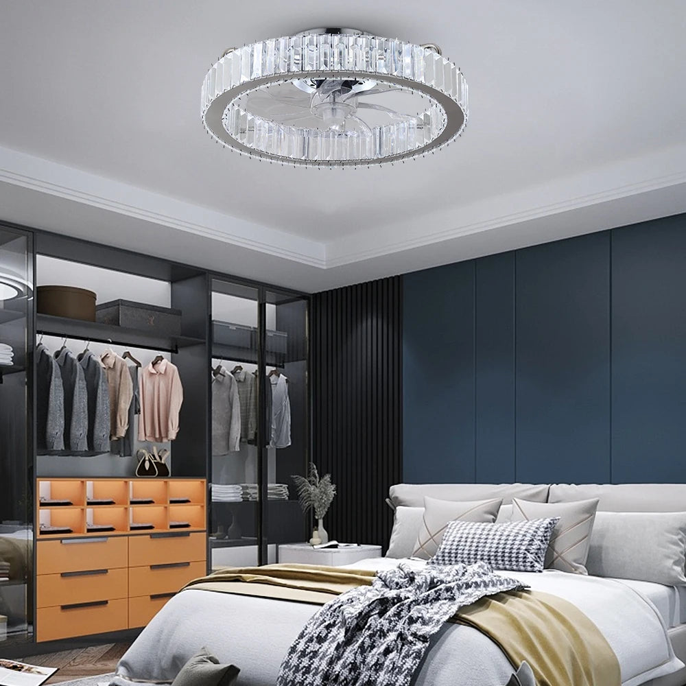 Luxury Crystal Chandelier Ceiling Fan with LED & Remote