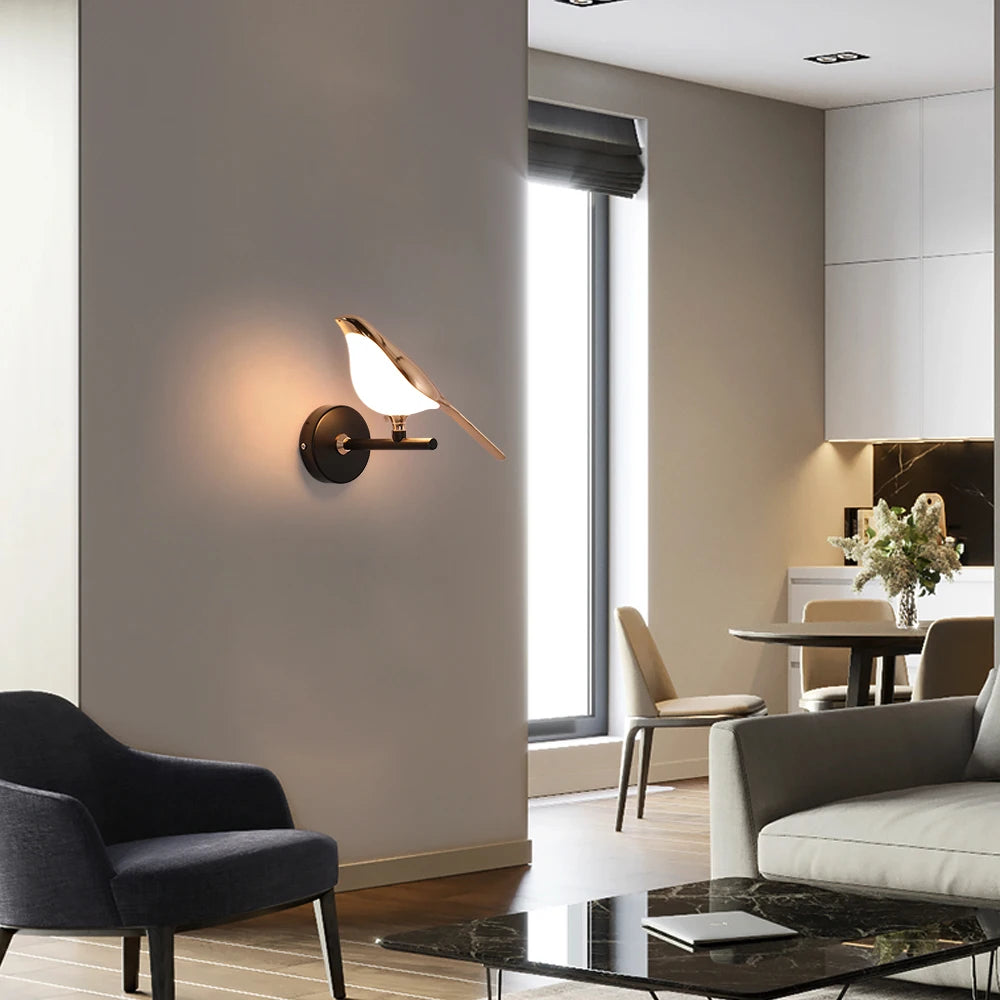 Creative Nordic Rotatable Bird Wall Light - Golden Crystal LED Sconce