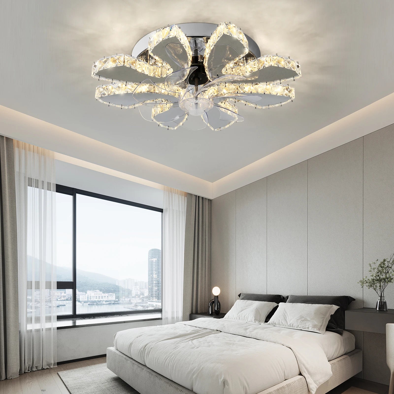 Modern Luxury Crystal Ceiling Fan Chandelier