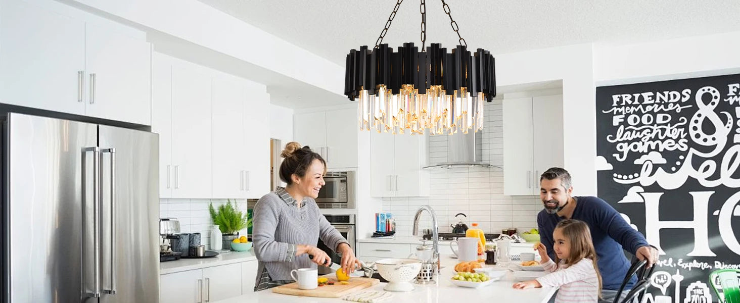 Modern Black Crystal Chandelier - Luxury 9-Light Fixture