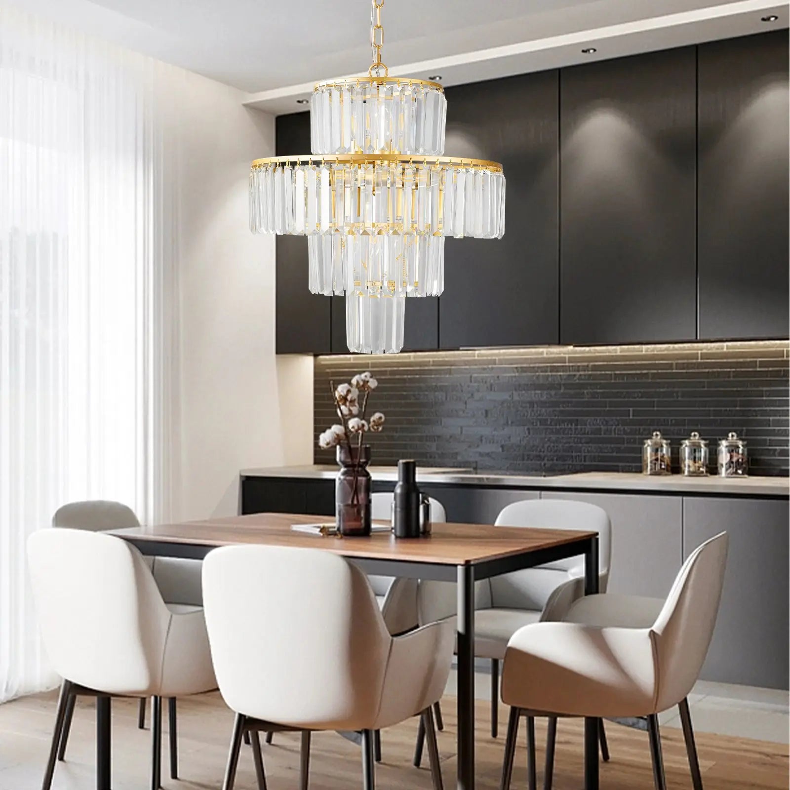 Modern 20" 4-Tier Crystal Chandelier - Gold Finish