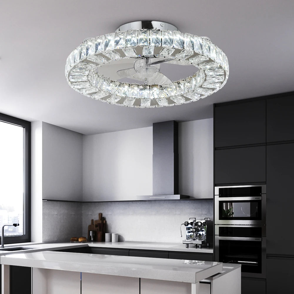 Luxury Crystal Chandelier Ceiling Fan with LED & Remote