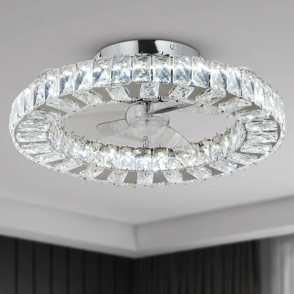 Luxury Crystal Chandelier Ceiling Fan with LED & Remote
