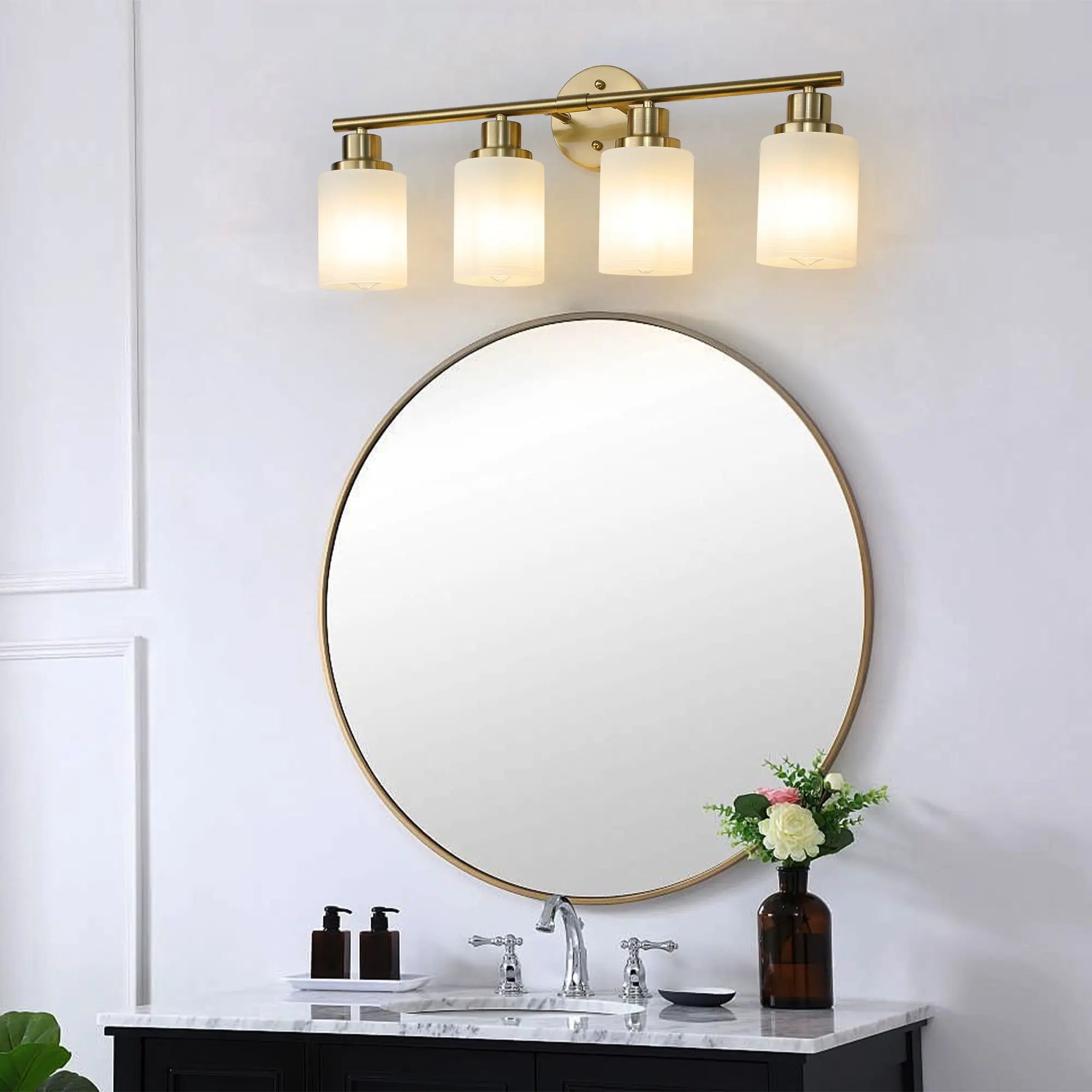 4-Light Modern Golden Vanity Sconce | 24" Bathroom Wall Light