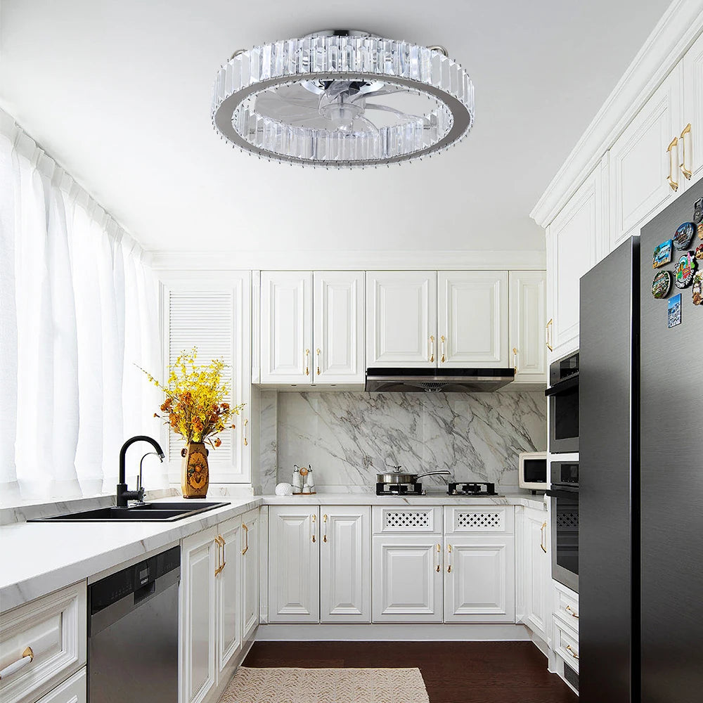 Luxury Crystal Chandelier Ceiling Fan with LED & Remote