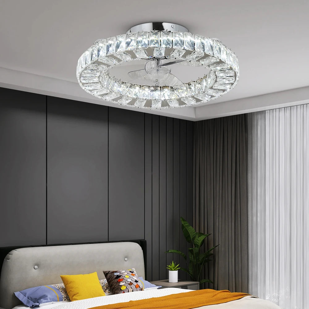 Luxury Crystal Chandelier Ceiling Fan with LED & Remote