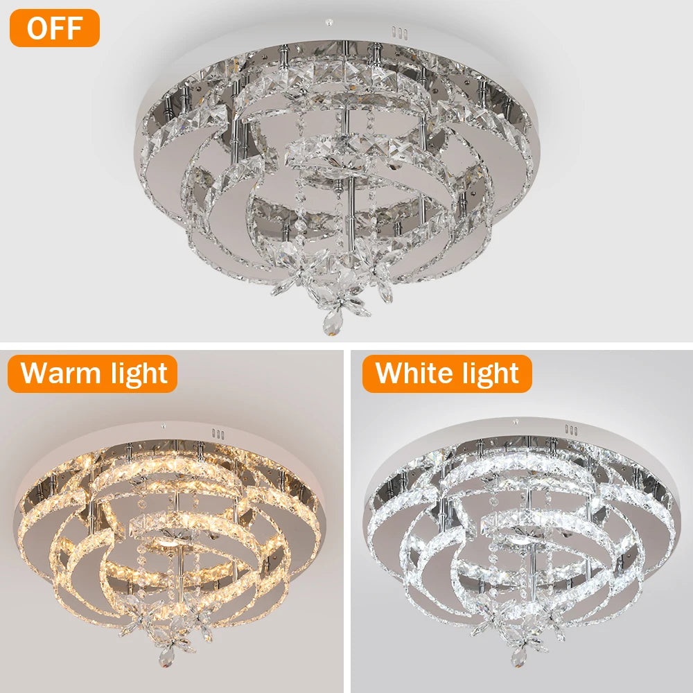 Luxury K9 Crystal Chandelier - Modern Dimmable LED Flush Mount