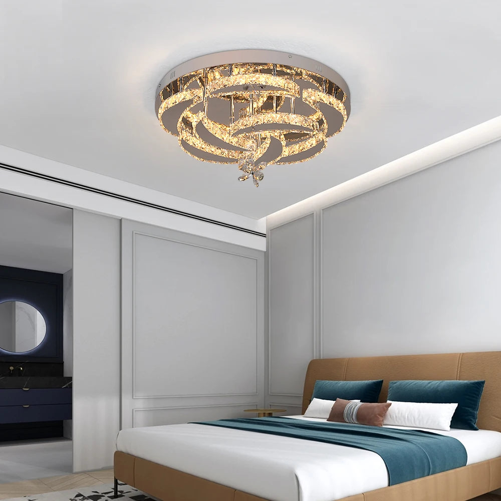 Luxury K9 Crystal Chandelier - Modern Dimmable LED Flush Mount