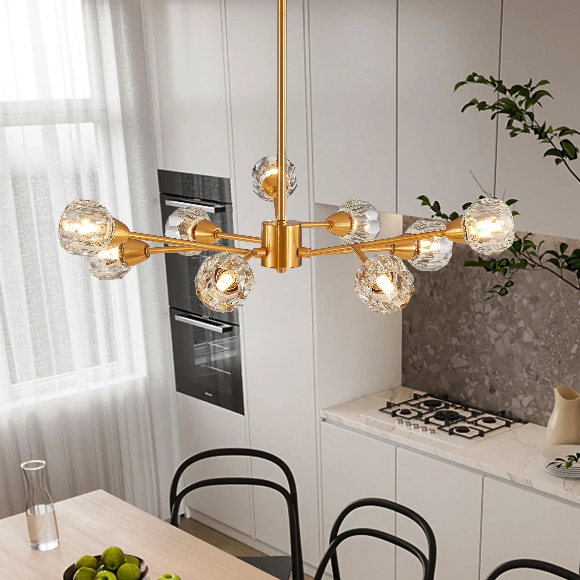 Modern 28" Golden Crystal Chandelier - 9 Lights