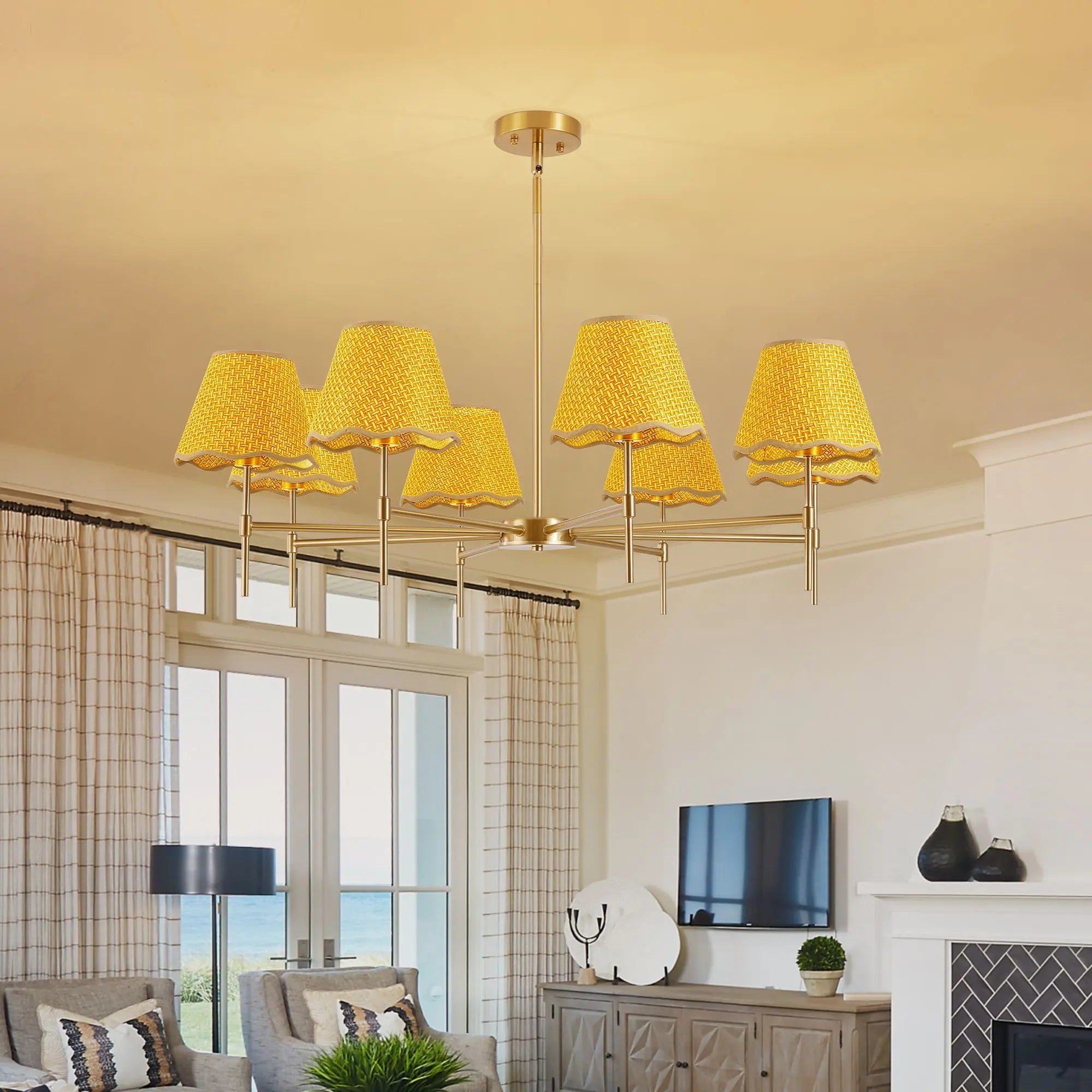 Gold Farmhouse Boho Rattan Chandelier (8-Light)