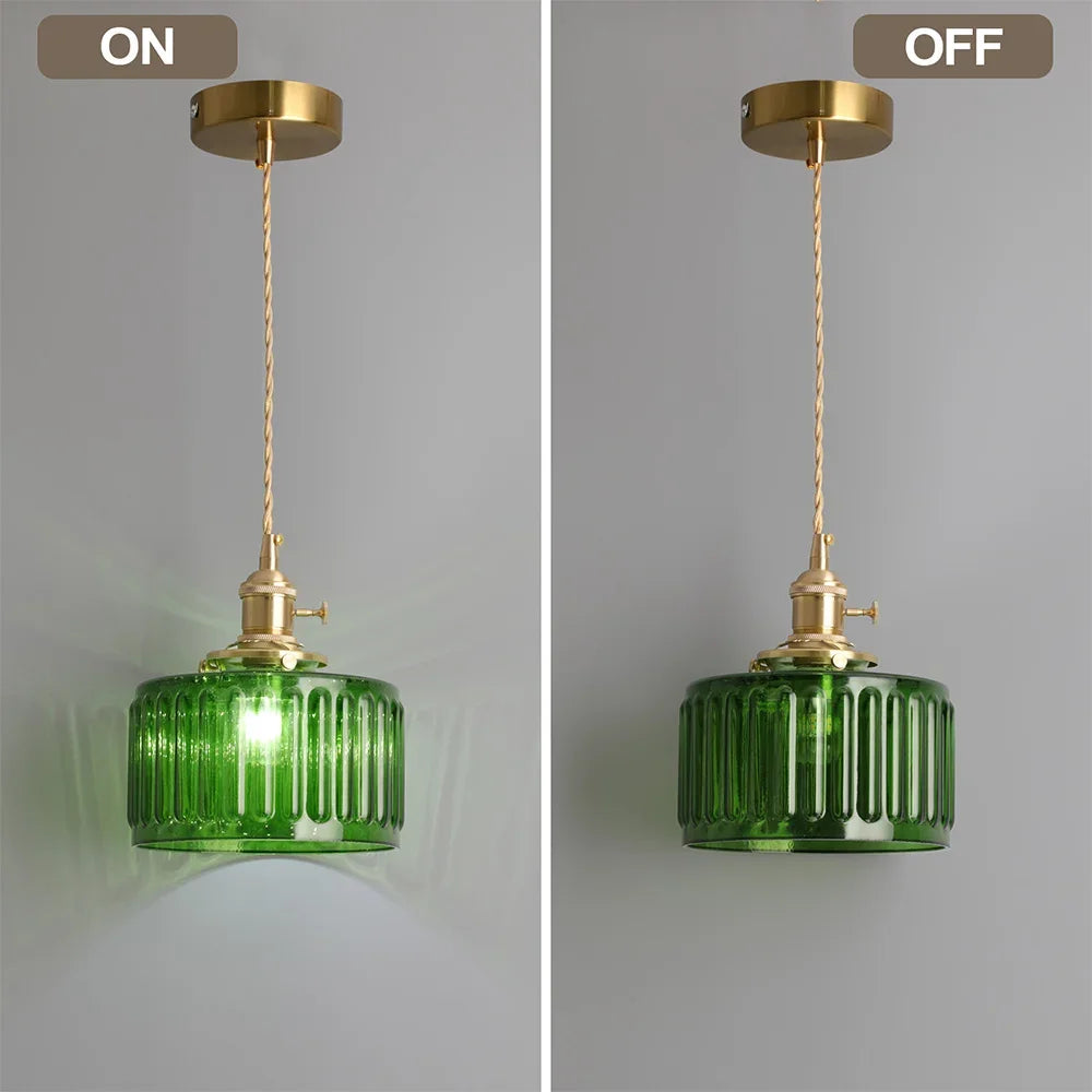 Retro Green Glass Crystal Pendant Light
