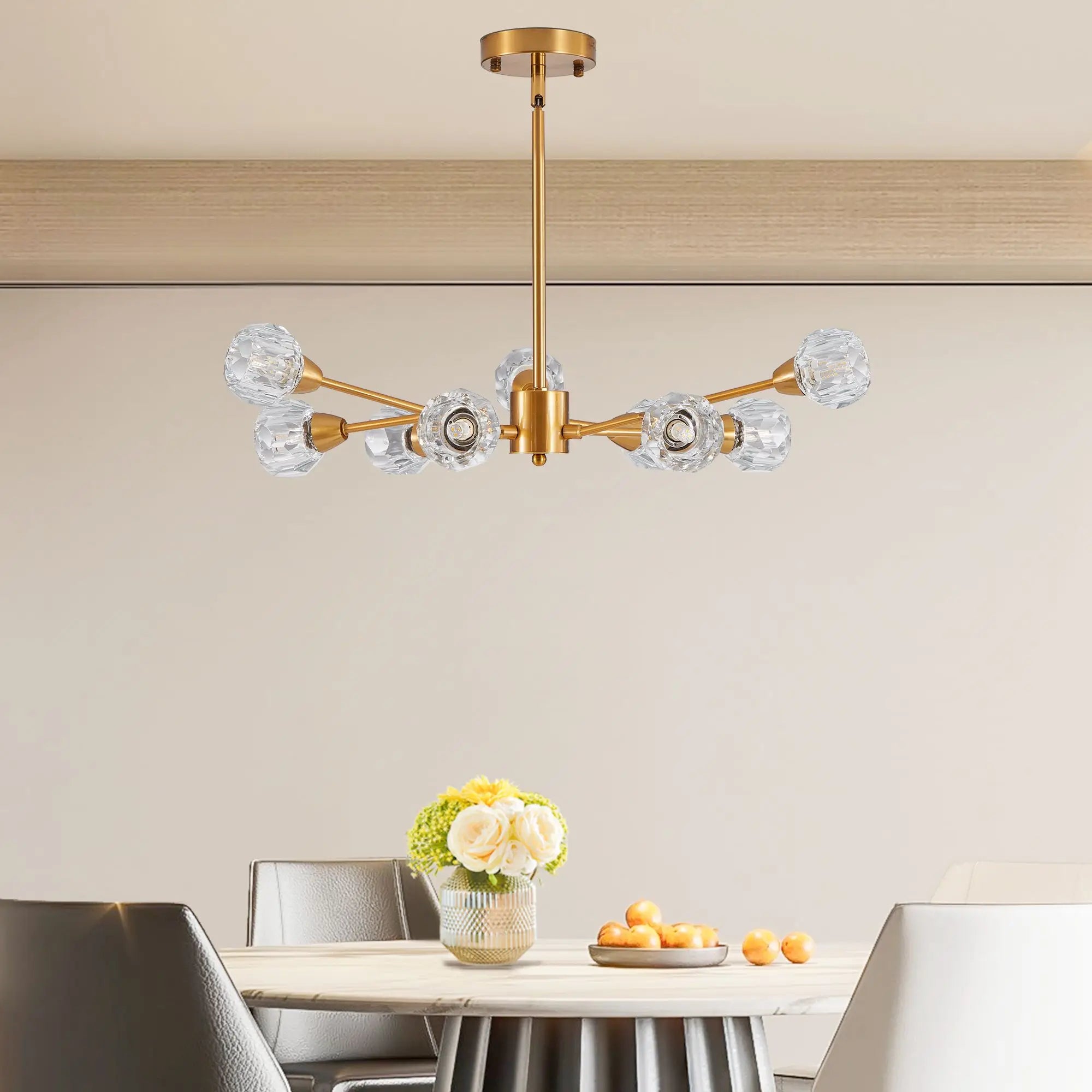 Modern 28" Golden Crystal Chandelier - 9 Lights
